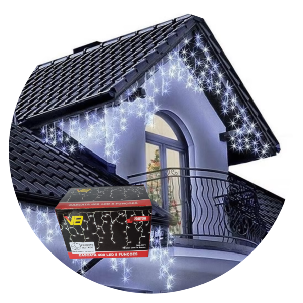 Kit 5 Cascatas 400 Leds 10m C/ 8 Funções Branco Frio C/ Fio B