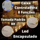 Kit 5 Cascatas 400 Leds 10m C/ 8 Funções Morno C/ Fio Branco