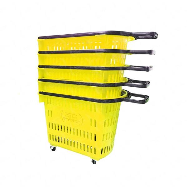 Kit - 5 Cestos Grande Com Rodízio D300 Cód. 3300 Amarelo - De