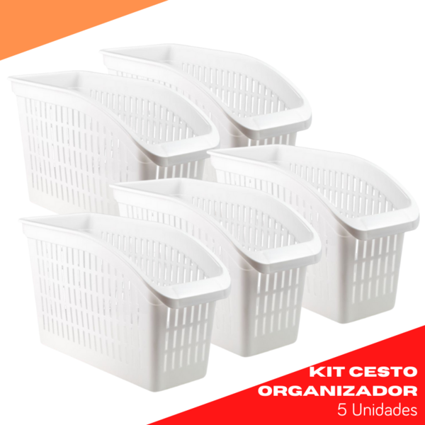 Kit 5 Cestos Organizador Cozinha Geladeira Plasvale Ref. 1518