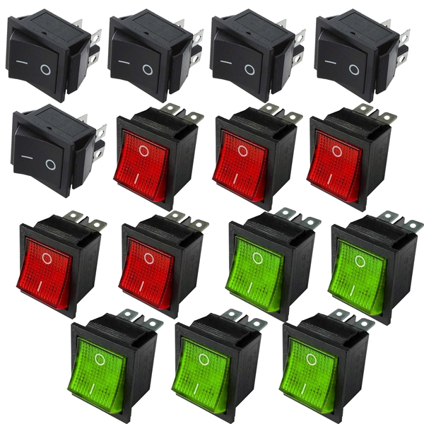 Kit 5 Chave Gangorra On/off 4 Polos 16a-250v Vm +5 Pt + 5 Vd