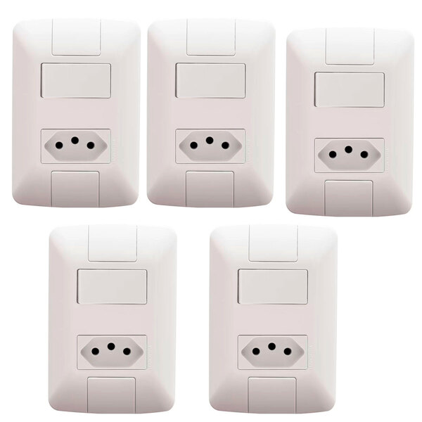 Kit 5 Cj 4x2 Interruptor Simples 6 250v Tomada 2pt 20 250v