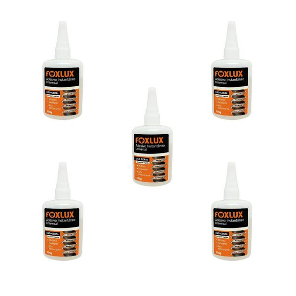 Kit 5 Cola Instantânea Foxlux Adesivo Universal 100g