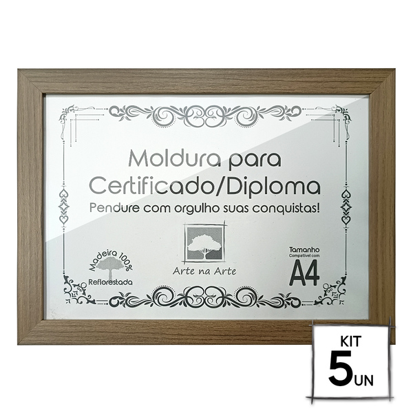 Kit 5 Diplomas Premium Madeira A4 Com Tela De Acetato E Mdf -