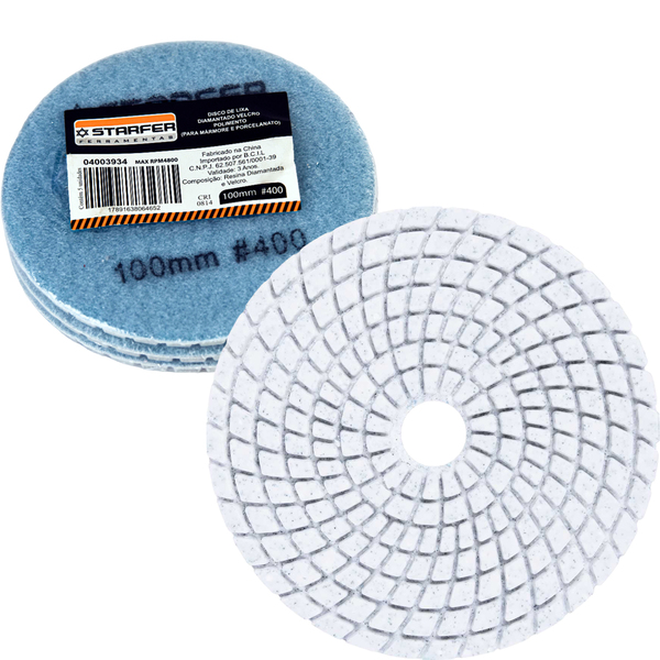 Kit 5 Disco de Lixa Diamantado Velcro 100mm #400 - Starfer