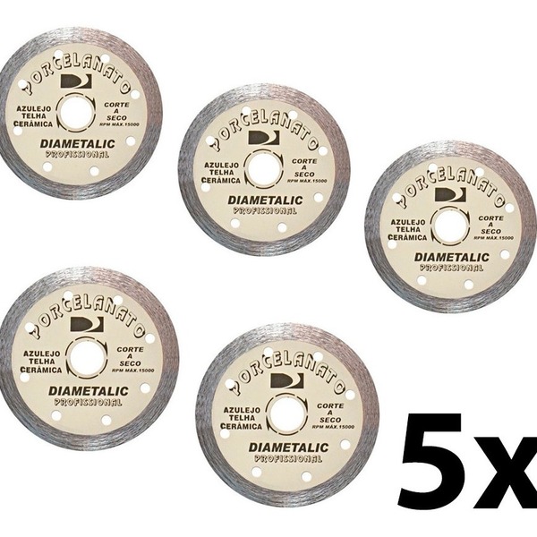 Kit 5 Discos Corte Diamantado Porcelanato 110mm Diametalic