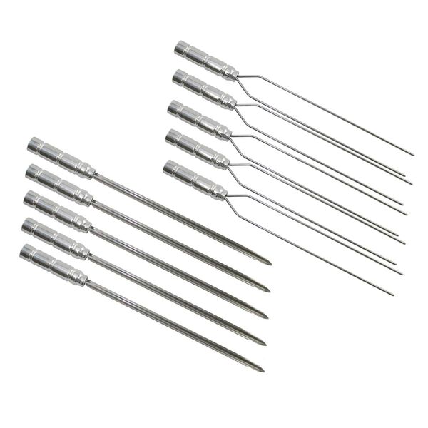 Kit 5 Espetos Duplos E 5 Espetos Simples Aço Inox Churrasco