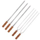 Kit 5 Espetos Espada E Duplo Inox 40cm Com Cabo De Madeira