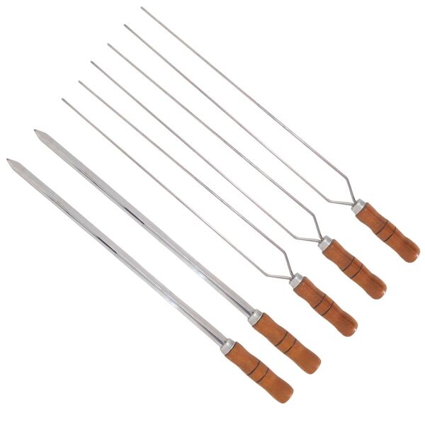 Kit 5 Espetos Inox 40cm Com Cabo De Madeira - Espada E Duplo