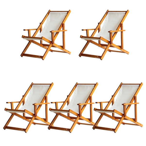 Kit 5 Espreguiçadeiras Preguiçosa Dobrável Envernizada Mel Em