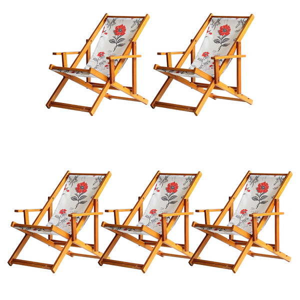 Kit 5 Espreguiçadeiras Preguiçosa Dobrável Envernizada Mel Em
