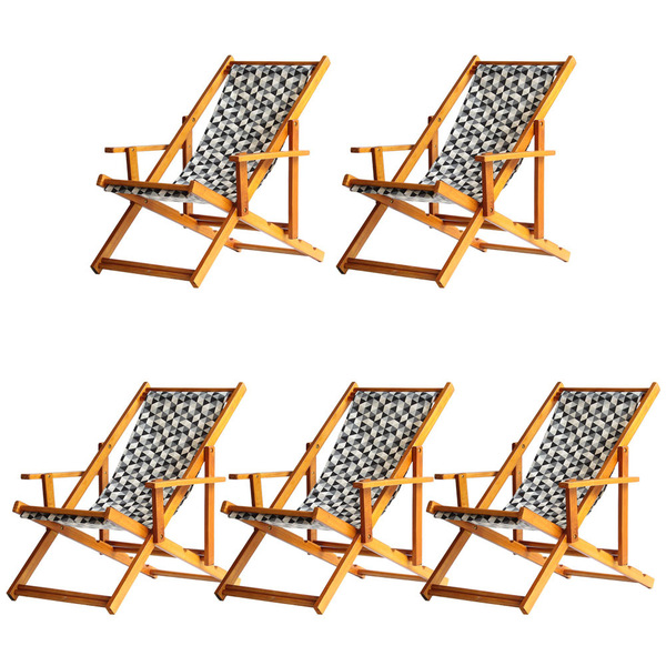 Kit 5 Espreguiçadeiras Preguiçosa Dobrável Envernizada Mel Em