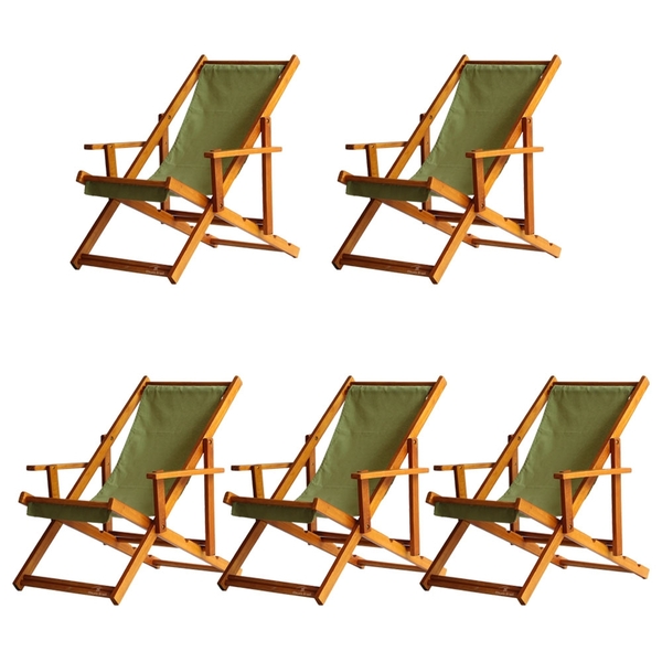 Kit 5 Espreguiçadeiras Preguiçosa Dobrável Envernizada Mel Em