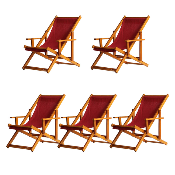 Kit 5 Espreguiçadeiras Preguiçosa Dobrável Envernizada Mel Em