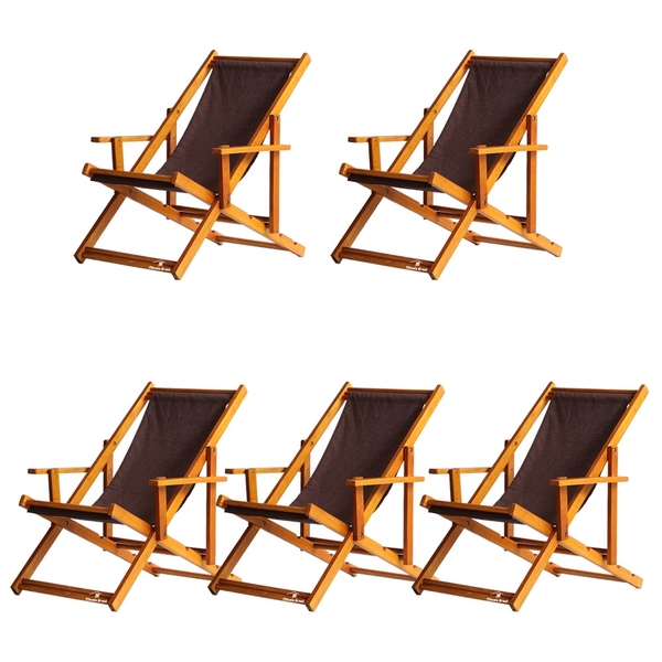 Kit 5 Espreguiçadeiras Preguiçosa Dobrável Envernizada Mel Em