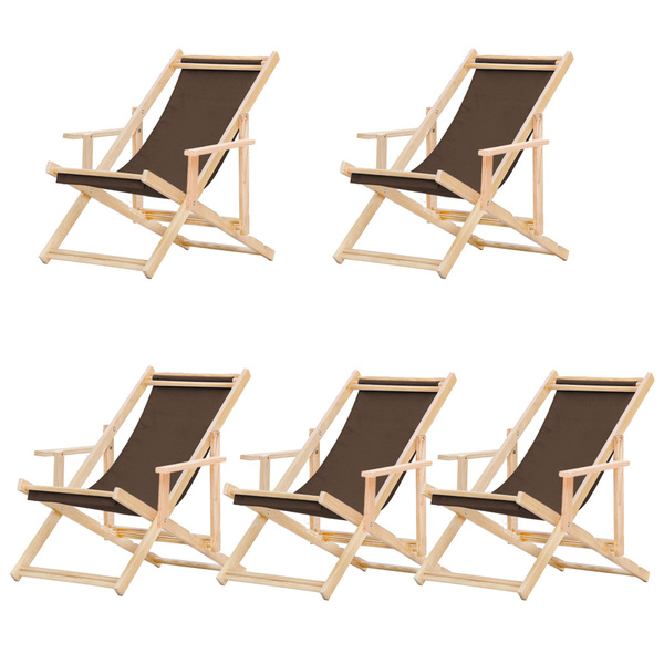 Kit 5 Espreguiçadeiras Preguiçosa Dobrável Madeira Maciça Nat