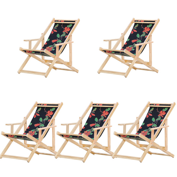 Kit 5 Espreguiçadeiras Preguiçosa Dobrável Madeira Maciça Nat
