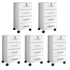 Kit 5 Gaveteiros 4 Gavetas Com Rodízios E Chave Gávea Office