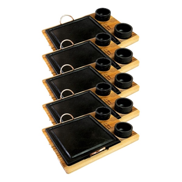 Kit 5 Grelha 10 Molheiras Em Pedra Sabão E Suporte P 20x20cm