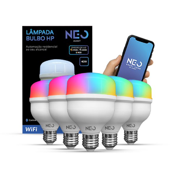 Kit 5 Lampada Led Smart Wi-fi 2.4 Ghz Bulbo Hp 40w 2700k/6500