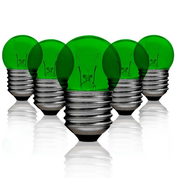 Kit 5 Lâmpadas Bolinha Bg-35 Verde E-27 7w 127v