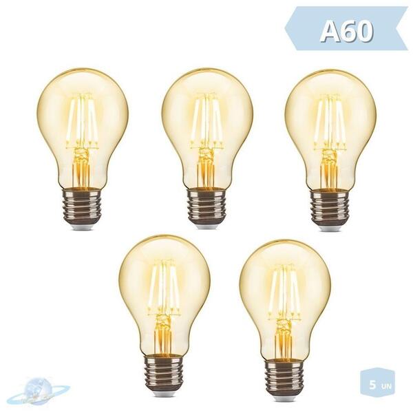 Kit 5 Lâmpadas Filamento Led Retro Vintage A60