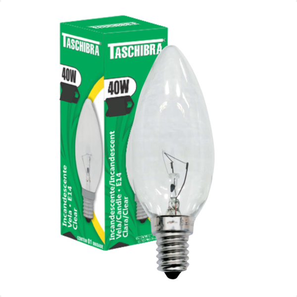 Kit 5 Lâmpadas Incandescente Taschibra Vela 40w E14 Clara 110v