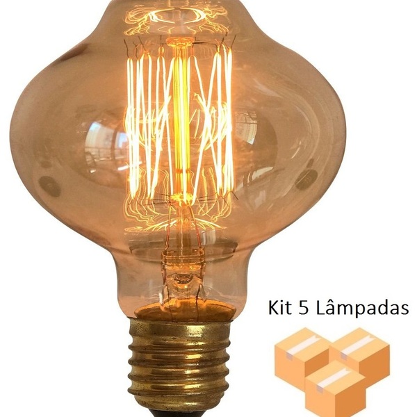 Kit 5 Lâmpadas Retrô Decorativa Vintage Thomas Edison L80 127v