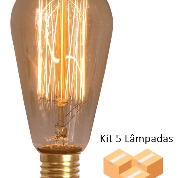 Kit 5 Lâmpadas Retrô Decorativa Vintage Thomas Edison St64 12