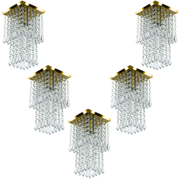 Kit 5 Lustre Plafon De Cristal Acrilico Spark Dourado