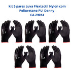 Kit 5 Luvas Segurança Flextactil Nylon Poliuretano Pu Preta D