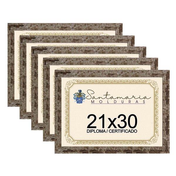 Kit 5 Molduras Porta Diploma Certificado 21x30 Marrom Pátina
