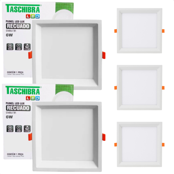 Kit 5 Painel De Led Quadrado Embutir Recuado 6w Bivolt Taschi