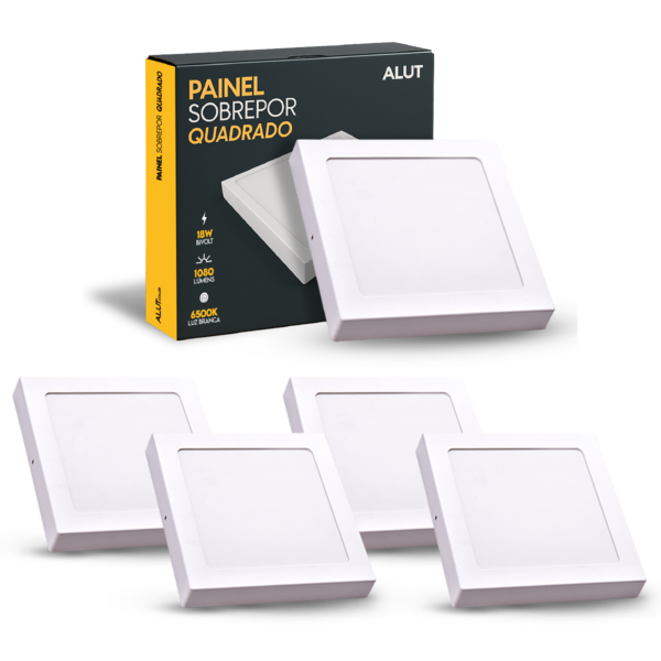 Kit 5 Painel Led Plafon 18w 6500k Bivolt Sobrepor Quadrado Br