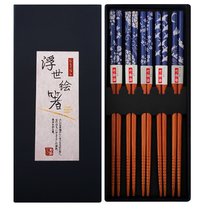 Kit 5 Pares Hashi Florais Azul Marinho Kyoto Yoi Conjunto De