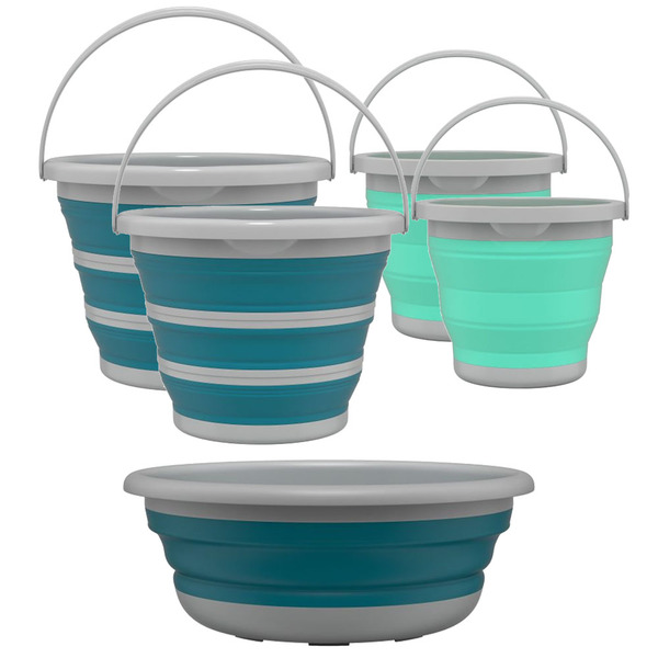 Kit 5 Pçs 4 Balde Retrátil De Silicone 5l 10l 1 Bacia Dobráve