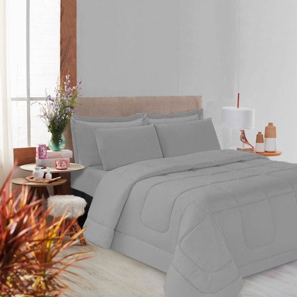 Kit 5 Pçs Aconchego Dupla Face Queen Cinza