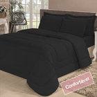 Kit 5 Pçs Colcha Dupla Face Casal Queen +  Lençol Preto Cotex