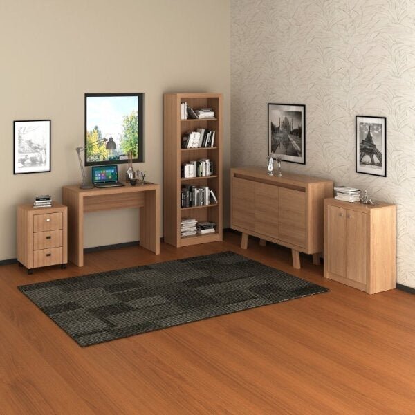 Kit 5 Peças 1 Escrivaninha, 2 Balcões, 1 Estante E 1 Gaveteir