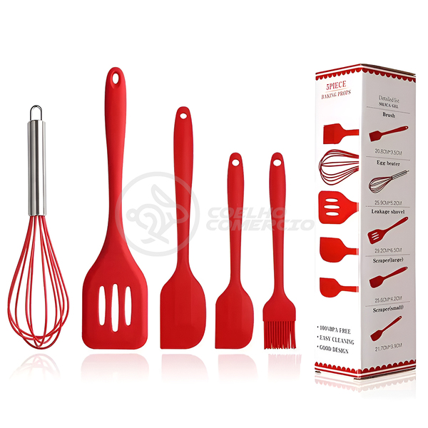 Kit 5 Peças Utensílios De Silicone Para Cozinha Conjunto Comp