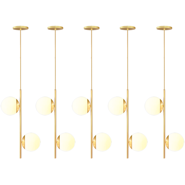 Kit 5 Pendente Globo Vidro 15 Jabuticaba Orbit Dourado Bf