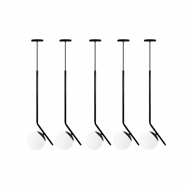 Kit 5 Pendente Inclinado Globo 15 Jabuticaba Preto Fosco Bf