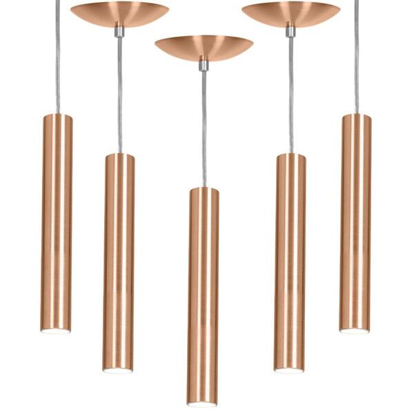 Kit 5 Pendente Tubo Cilindro Alumínio Cobre 30cm + Led 3k