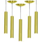 Kit 5 Pendente Tubo Cilindro Alumínio Dourado 30cm + Led 3k