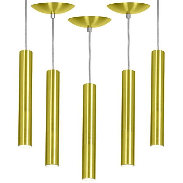 Kit 5 Pendente Tubo Cilindro Alumínio Dourado 30cm + Led 3k