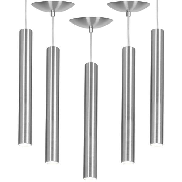 Kit 5 Pendente Tubo Cilindro Alumínio Escovado 40cm + Led 6k