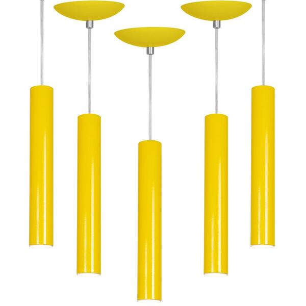Kit 5 Pendente Tubo Cilindro Amarelo 30cm + Led 6k