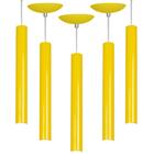 Kit 5 Pendente Tubo Cilindro Amarelo 40cm + Led 3k