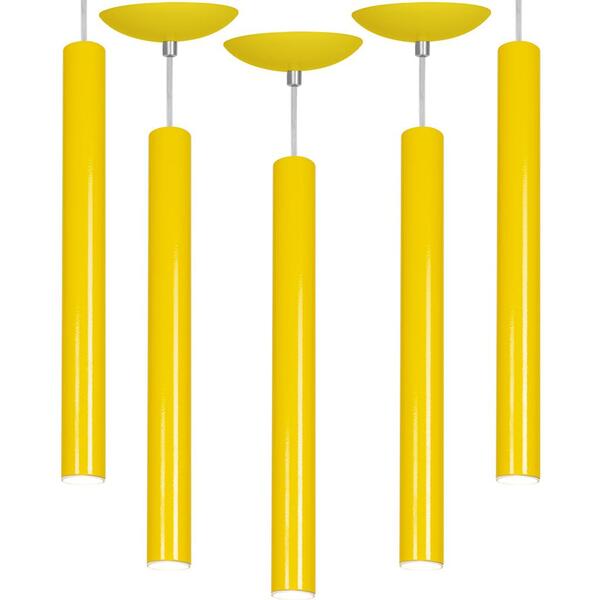Kit 5 Pendente Tubo Cilindro Amarelo 50cm + Led 6k