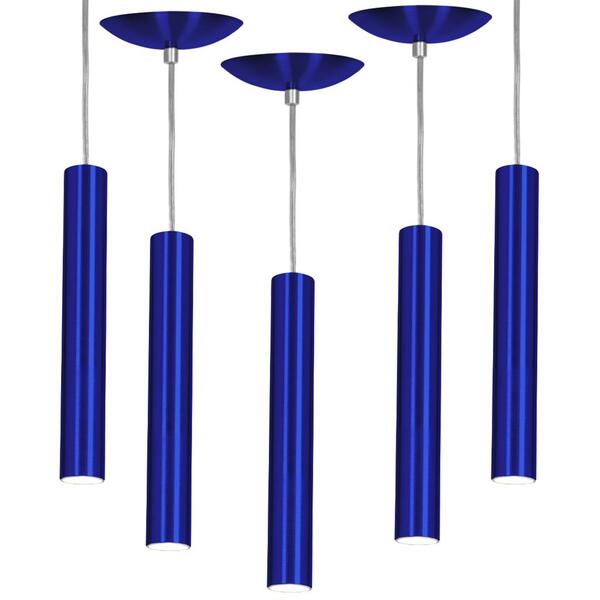 Kit 5 Pendente Tubo Cilindro Azul Metalico 30cm + Led 6k